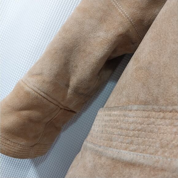 WINLIT! LUXE FAWN BEIGE/TAN GENUINE SUEDE LEATHER SHERPA, HOODIE COAT! SZ M - Picture 15 of 16